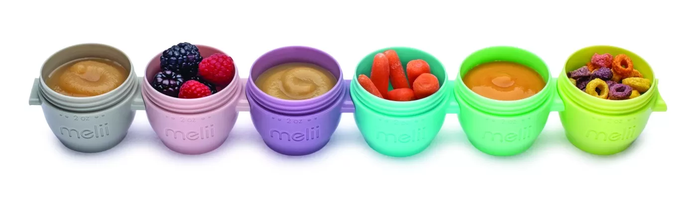 Diversificare si Ingrijire Bebe - Set 6 recipiente silicon snap&go, melii, 59 ml, varsta de la 6 luni la 6 ani