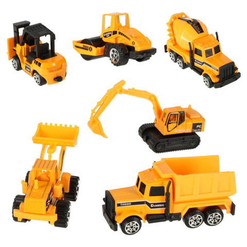 Set utilaje constructii copii, 6 vehicule santier, excavator, buldozer, scara 1:64 [4]