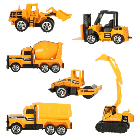 Set utilaje constructii copii, 6 vehicule santier, excavator, buldozer, scara 1:64 [11]
