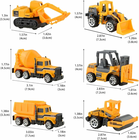 Set utilaje constructii copii, 6 vehicule santier, excavator, buldozer, scara 1:64 [9]