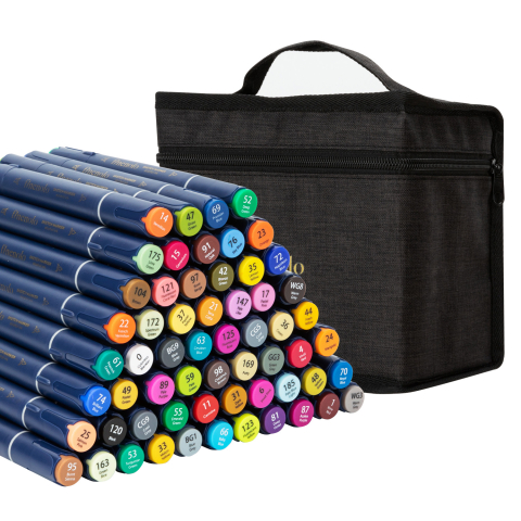 Birotică și Papetărie - Set 60 markere sketching varf dublu rotund/tesit husa textila deli