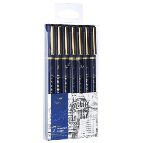 Rechizite Școlare - Set 7 buc liner grafic (0.2, 0.25, 0.3, 0.35,0.4, 0.45, 0.5mm) deli