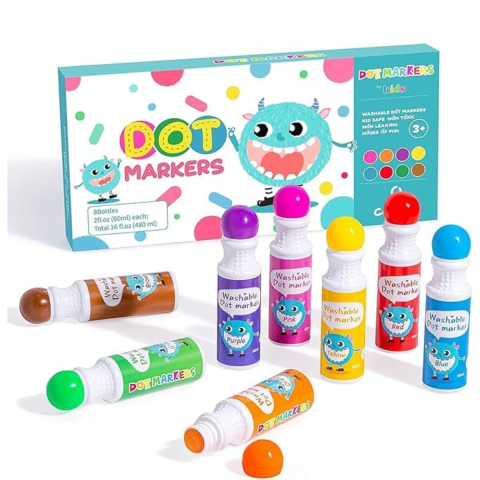 Carioci Do a Dot - Set 8 Carioci Dots, Markere Lavabile 60ml, Activitati Prescolare pentru Copii, Varsta 4-6 Ani+