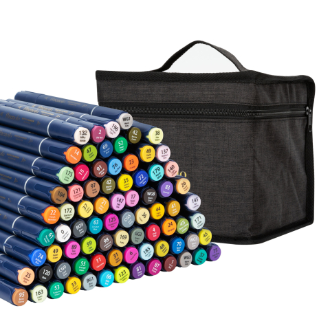 Birotică și Papetărie - Set 80 markere sketching varf dublu rotund/tesit husa textila deli
