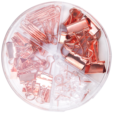 Articole pentru birou - Set accesorii birou (agrafe, clipsuri, pioneze) auriu deli