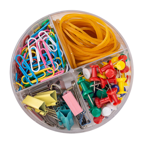 Set accesorii birou (agrafe, elastice, clipsuri, ace) deli [1]