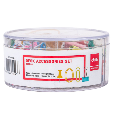 Articole pentru birou - Set accesorii birou (agrafe, elastice, clipsuri, ace) deli