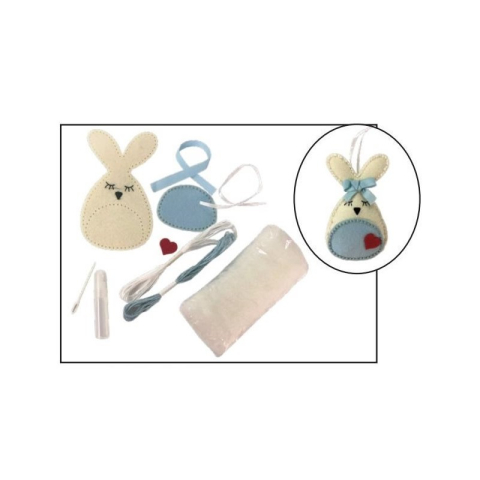 Lipici scolar, Stick, Solid si Lichid - Set accesorii creatie iepure fetru, 14cm, ac plastic, ata, lipici, vata sintetica, instructiuni