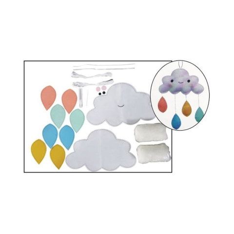 Lipici scolar, Stick, Solid si Lichid - Set accesorii creatie nori fetru, 14cm, dublu, ac plastic, ata, lipici, vata sintetica, instructiuni