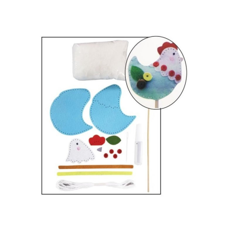 Lipici scolar, Stick, Solid si Lichid - Set accesorii creatie pui fetru, 14cm, ac plastic, ata, lipici, vata sintetica, instructiuni