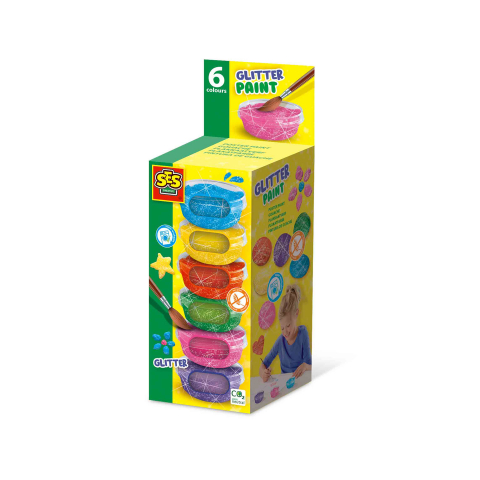 Pictură cu degetele, Vopsea Baby Finger Paint - Set acuarele pasta glitter (6 x 45ml), copii varsta 3 ani+