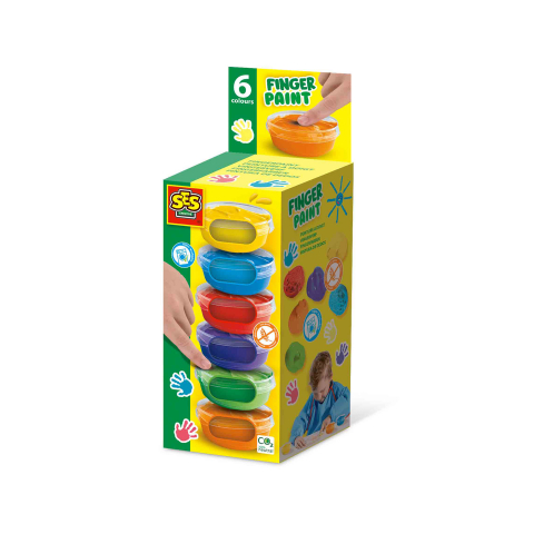 Pictură cu degetele, Vopsea Baby Finger Paint - Set acuarele pentru degete (6 x 45ml), copii varsta 2 ani+