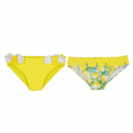 Lichidare stoc - Totul la 9.90 Lei - Set 2 slipi bebe, decorat cu volanase si imprimeu fructe,Galben