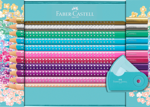 Rechizite Școlare - Set cadou 20 creioane colorate sparkle + asc. sleeve faber-caste