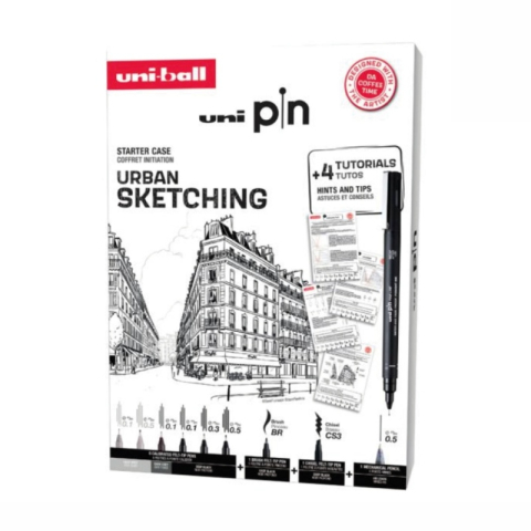 Birotică și Papetărie - Set cadou 6x Liner UNI PIN-200 SKETCHING, 1 brush, 1 CS3, 1 creion mecanic 0.5, 4 tutoriale carton