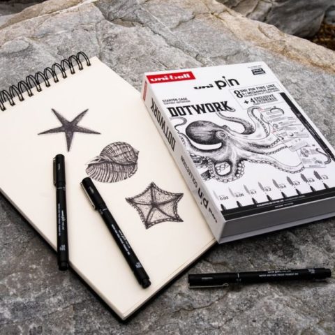 Set cadou 8x Liner UNI PIN-200 DOTWORK, 1 creion mecanic 0.5, 4 tutoriale carton [1]