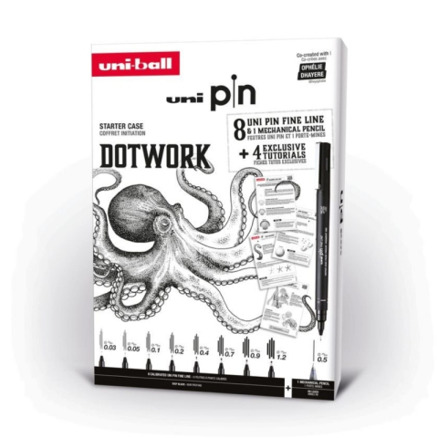 Birotică și Papetărie - Set cadou 8x Liner UNI PIN-200 DOTWORK, 1 creion mecanic 0.5, 4 tutoriale carton