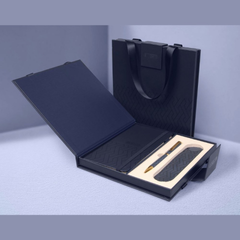 Birotică și Papetărie - Set cadou pix albastru + agenda mate A6 + etui Cresco Classic PREMIUM  851002, cutie albastra magnet