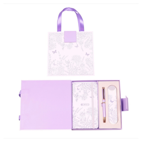 Birotică și Papetărie - Set cadou pix lila + agenda mate A6 + etui Cresco Classic PREMIUM  851000, cutie alb/lila magnet
