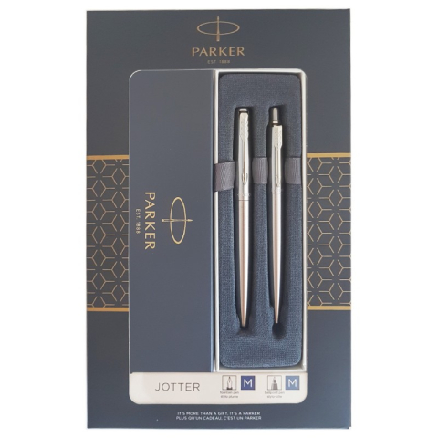 Rechizite Școlare - Set cadou stilou + creion mecanic Parker Jotter SS-CT, corp metalic argintiu