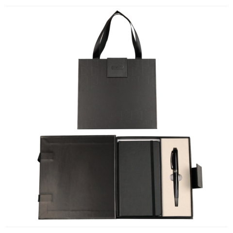 Rechizite Școlare - Set cadou stilou negru/argintiu + agenda mate A6 Symphony Elegant Premium 850011-02, cutie neagra magnet