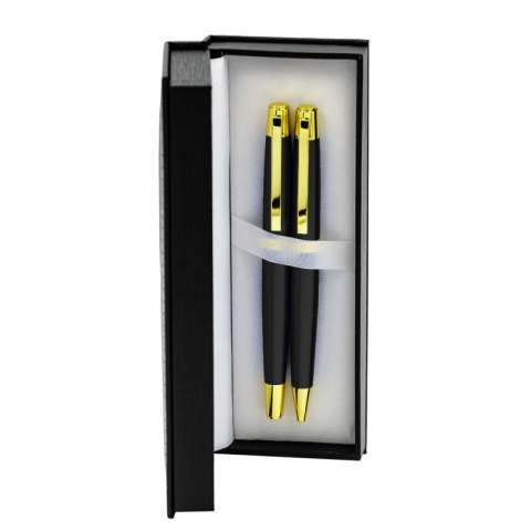 Birotică și Papetărie - Set cadou stilou + pix CNX 8017 290035, corp metalic negru clips auriu