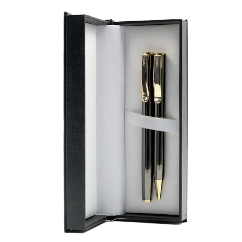 Birotică și Papetărie - Set cadou stilou + pix Cresco Classic 830019 CL-05, corp metalic maro clips auriu