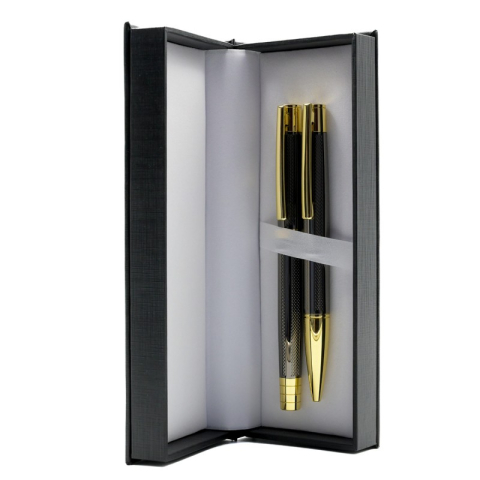 Birotică și Papetărie - Set cadou stilou + pix Cresco Elegant E850054, corp metalic grafit clips auriu