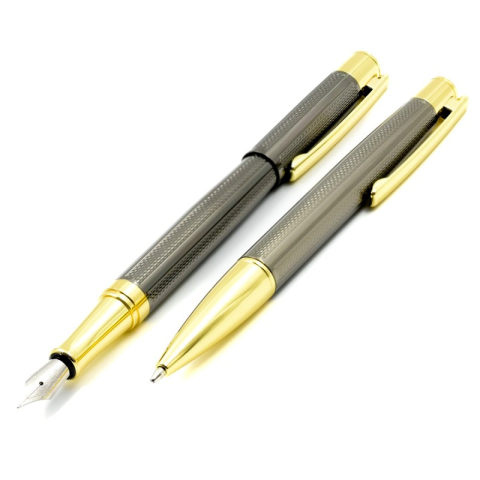 Set cadou stilou + pix Cresco Elegant E850054, corp metalic grafit clips auriu [1]