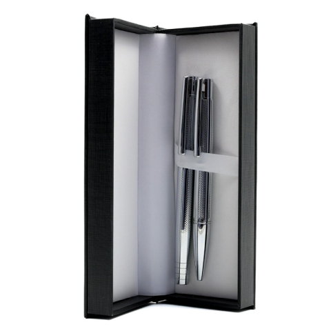 Birotică și Papetărie - Set cadou stilou + pix Cresco Elegant E850055 E-01, corp metalic argintiu
