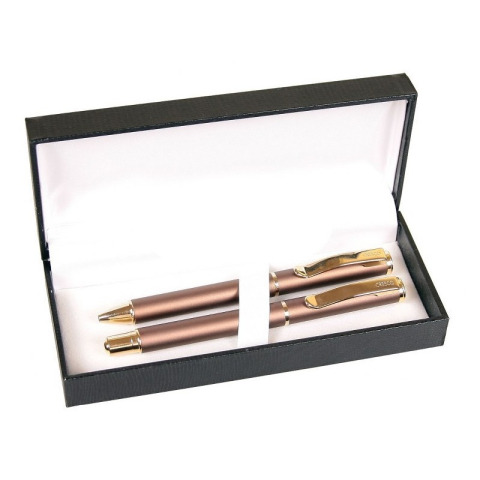 Birotică și Papetărie - Set cadou stilou + pix Cresco Exclusive S 830146 ES-02, corp metalic bronz clips auriu