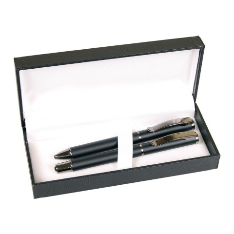 Birotică și Papetărie - Set cadou stilou + pix Cresco Exclusive S 830146 ES-03, corp metalic negru clips argintiu