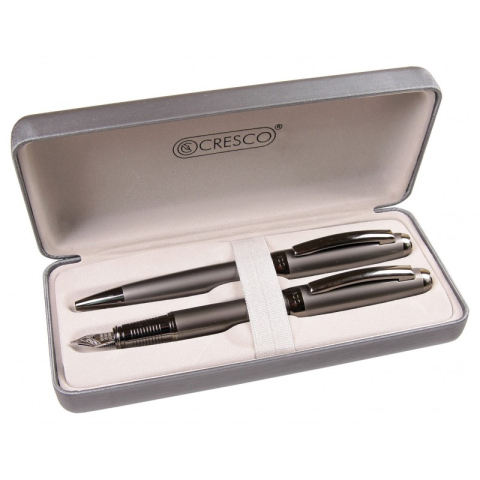 Birotică și Papetărie - Set cadou stilou + pix Cresco Symphony 850005 SY-01, corp metalic grafit clips argintiu