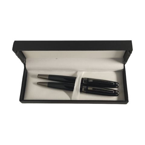 Birotică și Papetărie - Set cadou stilou + pix Cresco Symphony 850005 SY-02, corp metalic negru clips argintiu