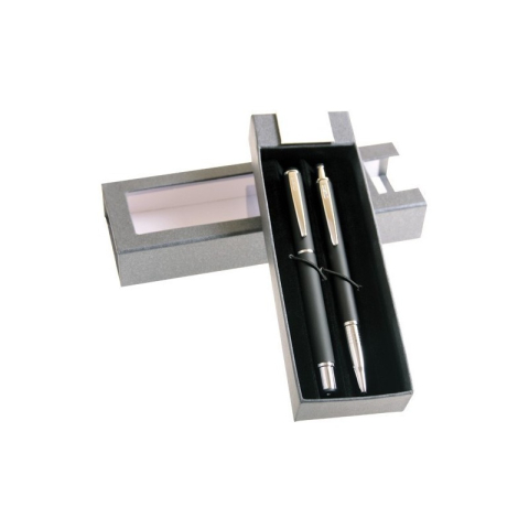 Birotică și Papetărie - Set cadou stilou + pix Cresco Winner 880014/880020 W-02, corp metalic negru mat clips argintiu