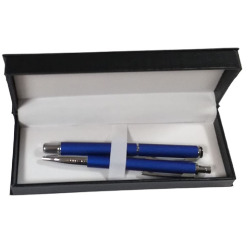 Birotică și Papetărie - Set cadou stilou + pix Cresco Winner 880022 W-07, corp metalic albastru clips argintiu
