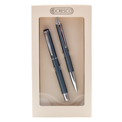 Birotică și Papetărie - Set cadou stilou + pix Cresco Winner 880059, corp metalic gri pastel clips argintiu
