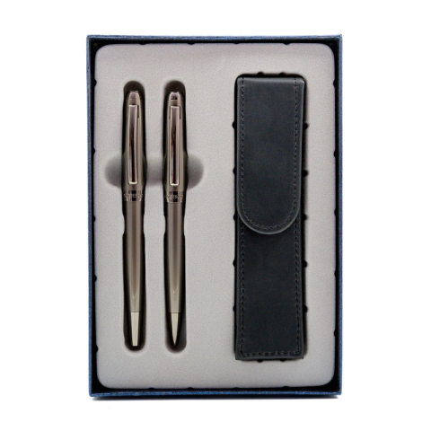 Birotică și Papetărie - Set cadou stilou + pix + etui Cresco Symphony 850006 SY-01, corp metalic grafit