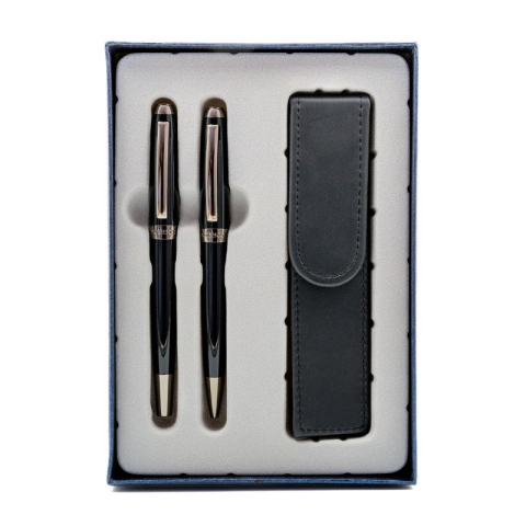 Birotică și Papetărie - Set cadou stilou + pix + etui Cresco Symphony 850006 SY-02, corp metalic negru