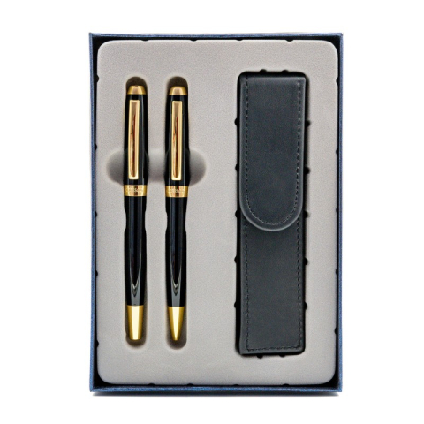 Birotică și Papetărie - Set cadou stilou + pix + etui Cresco Symphony 850006 SY-03, corp metalic negru