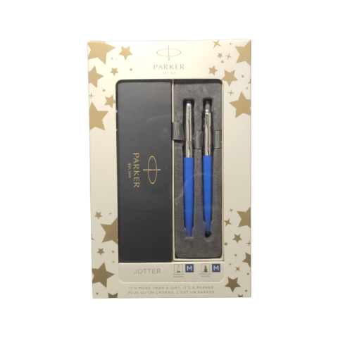 Birotică și Papetărie - Set cadou stilou + pix Parker Jotter clasic, corp metalic albastru