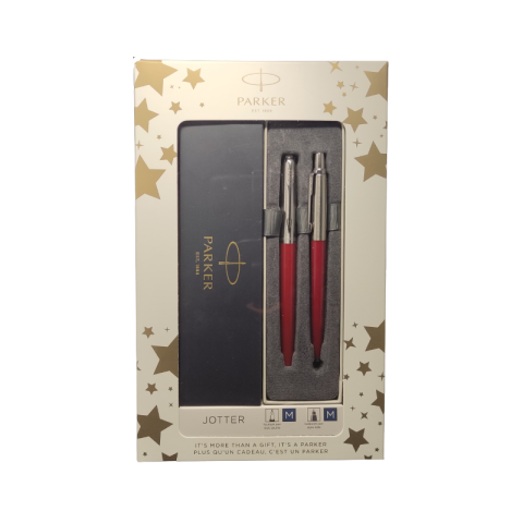 Birotică și Papetărie - Set cadou stilou + pix Parker Jotter clasic, corp metalic grena