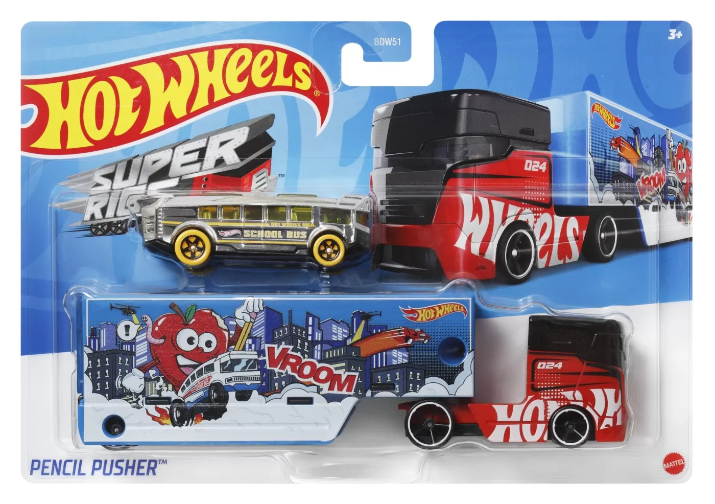Mașinuțe copii, Camioane de Jucărie - Set camion si masina sport hot wheels pencil pusher, varsta de la 3 ani la 12 ani