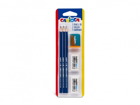 Creioane si Ascutitori - Set Carioca creioane HB 3 buc + guma sters 2 buc + ascutitoare