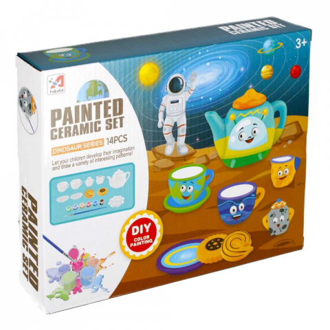 Set cesti si ceainic de pictat, set de ceai din ceramica pentru activitati creative ale copiilor, 14 buc [4]