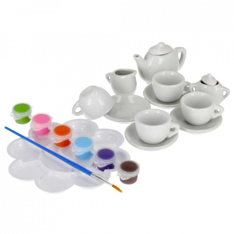 Set cesti si ceainic de pictat, set de ceai din ceramica pentru activitati creative ale copiilor [1]