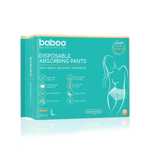 Diversificare si Ingrijire Bebe - Set chiloti absorbanti de unica folosinta baboo-5 bucati, marime l