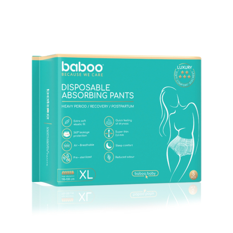 Diversificare si Ingrijire Bebe - Set chiloti absorbanti de unica folosinta baboo-5 bucati, marime xl
