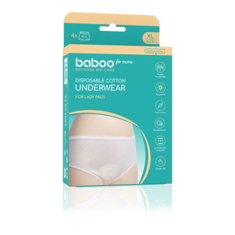 Diversificare si Ingrijire Bebe - Set chiloti bumbac de unica folosinta baboo - 4 bucati, marime xl