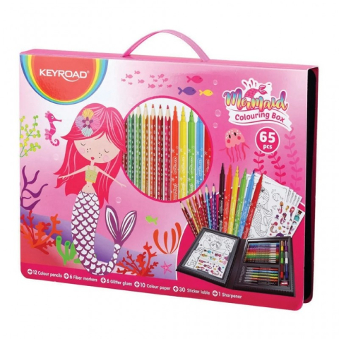 Set coloriaj Keyroad Mica sirena KR972160, 12x creioane colorate, 6x carioci, 10x coli A4, 30x stickere, 6x lipici, ascutitoare [1]